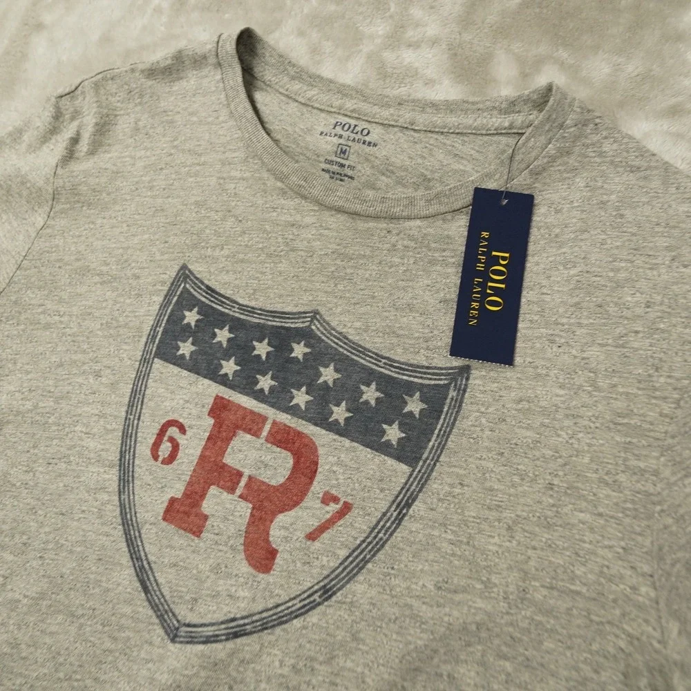 Polo Ralph Lauren Custom Fit‎ 67 Graphic T Shirt Men's Medium Heather Grey NWT